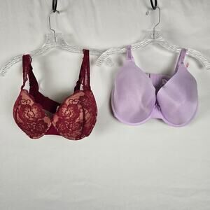 Curve Muse & Secret Treasures Bras Women's 42D Burgundy / Lavender Underwire 2pk